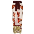 Matching cream sarong with orange leaf print and decorative waist ties for beachwear - Sarong