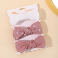 3-pack floral and solid bow headbands in white and dusty rose soft textured fabric - Set of 3 / White Polka Dot Bean Paste Set (3I)