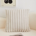 Beige plush velvet throw pillow with vertical stripe texture on a cozy home sofa - Grey-Beige