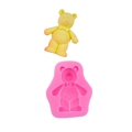 Pink silicone mold for teddy bear shape with finished yellow bear featuring a bow tie - 3# Full Body Sitting Bear