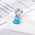 Mermaid style silver ear stud with blue cubic zirconia and moonstone bead - Silver Blue (Single)