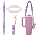 Purple hand-woven flower water bottle strap with silicone ring and lipstick holder - K68893 Purple Set