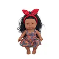 Black skin reborn baby doll with afro hair, printed headband, and colorful paisley dress - 27CM Girl Doll Style 3