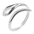 Detailed macro view of the silver snake-shaped stainless steel wrap ring with polished finish - Silver