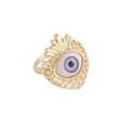 Auffälliger 18K Goldring mit bösem Blick, lila Pupille und herzförmigem Rahmen - Hohles Herz-Stil / Grau