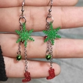 Christmas earrings set with green snowflake, red bell, and glitter sock pendants - Glitter Snowflake Stocking Long Dangle
