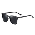 Classic black square polarized sunglasses with matte frame and silver metal rivets - Flexible Black Gray Lens