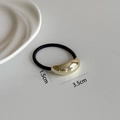 Minimalist black elastic hair tie with a 3.5cm polished gold bean metal accent piece - Mini Oval