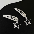 Silver star pendant hair clips with minimalist metal BB clip design for women - 8 Hollow Star (Pair)