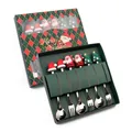 Christmas spoon and fork set with Santa and tree motifs in a festive gift box packaging - Silver 6PCS Set Green Box Style B