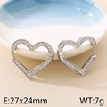 Orecchini a cuore in acciaio al titanio argento con pavé di zirconi lucidi - Color Acciaio (KE111291-KFC)