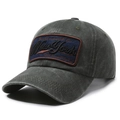 Washed dark gray vintage baseball cap with New York embroidered patch and curved brim - Army Green