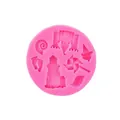 Pink round silicone mold featuring castle and windmill shapes for DIY cake decorating - 2# Round Combination / Pink