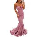 Rose gold sequined mermaid evening gown with deep V-neck and slim fit silhouette - US size 2 (S) / Bottoms / Dusty Pink