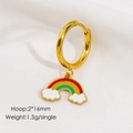 Detail of 2x16mm gold hoop earring with colorful enamel rainbow and cloud charms - Enamel Rainbow