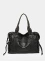 Borsa tote retrò Y2K in ecopelle invecchiata nera con nappe e dettagli in metallo - Nero