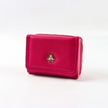 Short tri-fold pebbled leather wallet for women in hot pink with gold flower clasp - Rose Red