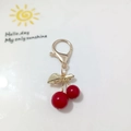 Chic cherry keychain with two red resin fruits and gold leaf charm for bag decor - Large Red Cherry Gold Leaf Charm (Cherry O)