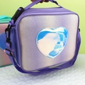 Lila Glitzer-Lunchtasche mit Laser-Herz-Patch und verstellbarem Schultergurt für Mädchen - Lila