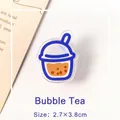Cute bubble tea acrylic clip for paper organizing, blue border design, 2.7x3.8cm size - Pearl Milk Tea