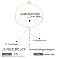 Detailed size specifications of golden stainless steel Y-necklace with colored stones - JDNW2311001-CR-Colorful Stones