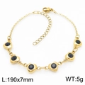 Golden stainless steel heart bracelet with black round zircons and adjustable lobster clasp - Gold/Black (KB183075)