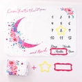 Pink floral baby milestone blanket set with flannel fabric and star tracking frames - Flower Moon Left with Frame / 75*100cm / 0.1