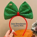 Christmas headband with large green sequin bow, gold elk charm and red velvet strap - 17# Green Bow Headband (KA0538)
