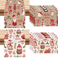 Christmas table runner and placemats set with cartoon animals on a wooden background - 8 Pcs Placemats 30*45cm / CD41-5 (Cartoon Animal Illustration)