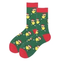 Funny Christmas crew socks in green and red with cartoon character wearing sunglasses - 38-46 / Dark Green Lemon Santa Hat