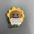 Handmade crochet sunflower doll with optimistic message card for desk decoration - Sunflower Holding Card