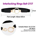Elastic black waist belt with golden double ring buckle and slim faux leather finish - Double Ring Style 2117 (Black)