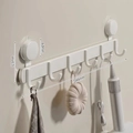 Support mural à ventouse blanc crème avec 6 crochets réglables pour salle de bain - 6 Crochets / Crème