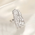 Detailed macro view of the rectangular hammered liquid metal texture on a silver ring - Irregular Hammered / Silver