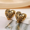 Golden heart earrings with zebra print pattern in 18K gold plated stainless steel - Gold and Black