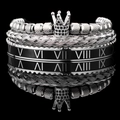 Men's 4-piece silver and black bracelet set with crown charm and Roman numerals - Steel Color Crown Black Zircon with Aluminum