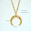 Detail of gold moon pendant with colorful zircon stones and dimension markings - 1197 Crescent Moon