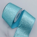 Sparkling lake blue glitter ribbon roll with finished edges for Christmas DIY gift wrapping - 6.3cm / Teal Blue