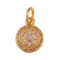 Colgante esférico dorado con diamantes pavé transparentes para collares de bricolaje - Disco Redondo Pavé (P09-8)