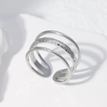 Adjustable silver multilayer stainless steel ring with hammered and polished texture - Silver Triple Layer Hammered Style (JR016)