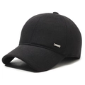 Winter herringbone wool baseball cap for men with ear protection and warm thick fabric - Adjustable / Black