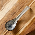 Japanese ceramic soup spoon with blue floral pattern, 15.5cm length on wooden board - Japanese Floral Print