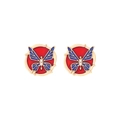 Minimalist red and blue butterfly stud earrings with gold plating and small pearls - Blue