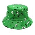 Detail of Halloween bucket hat with pumpkin and bat prints on green twill fabric - Green