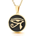 Golden stainless steel necklace with round black and gold Eye of Horus pendant - Gold Black Base Eye Of Horus Style (KP51104-K)