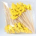 Bamboo fruit picks with yellow banana toppers in a pack for cocktail party and snacks - 12cm/100 Packs / Banana