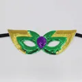 Colorful Mardi Gras sequin mask with green gold and purple patterns for party decor - Sequin Mask Style C-Green