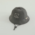 Chapeau cloche bébé en velours côtelé gris foncé avec ours brodé et cordon réglable - 48-50cm (1-2 ans) / Style Lucky / Vert Militaire