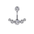 Silver stainless steel belly button ring with fan-shaped cubic zirconia crystals - Silver White Rhinestone