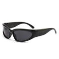 Futuristic Y2K wrap-around sports sunglasses in sleek all-black aerodynamic finish - C9 Glossy Black Frame Grey Lens